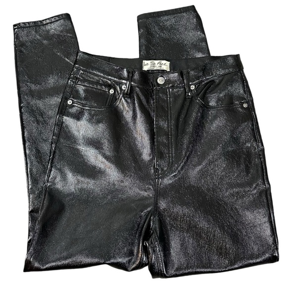 Free People Liquid Black Vinyl Jeans Size 31 Retro 70s Latex Shiny Goth Punk New - Picture 13 of 17